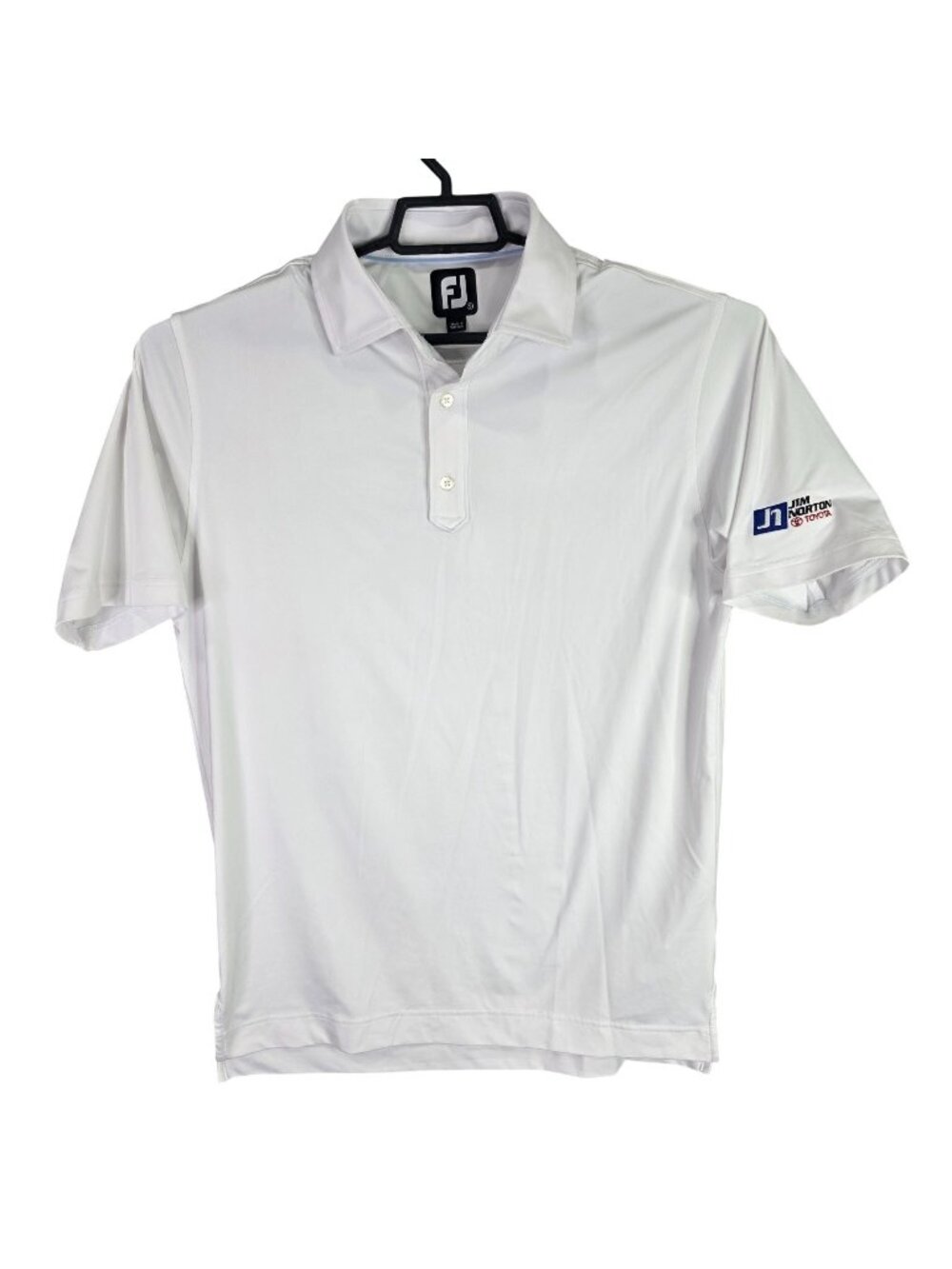 Mens FJ FootJoy White Golf Polo Shirt Short Sleeve Polyester Blend Stretch S